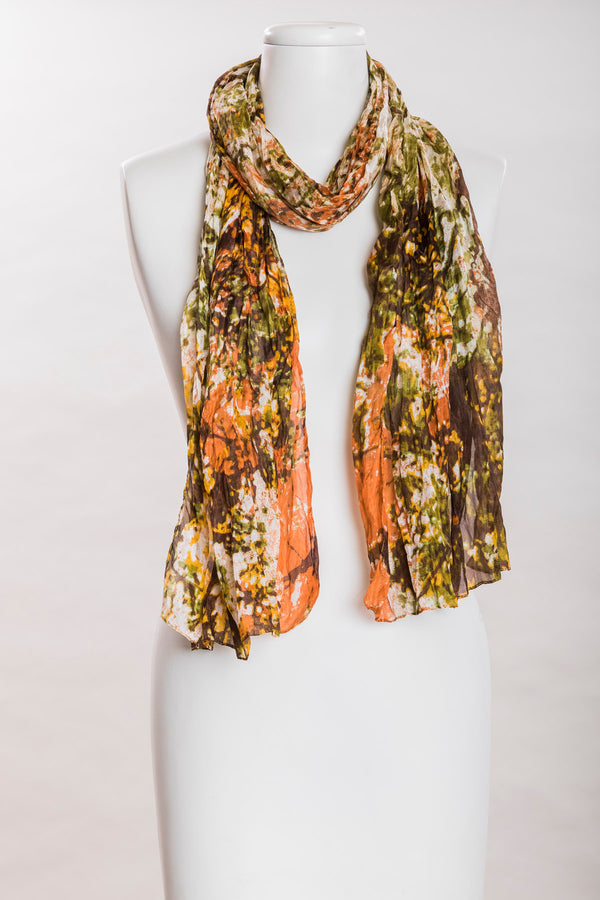 Digital Forest Print Silk Scarf (SE-0142_Rust)